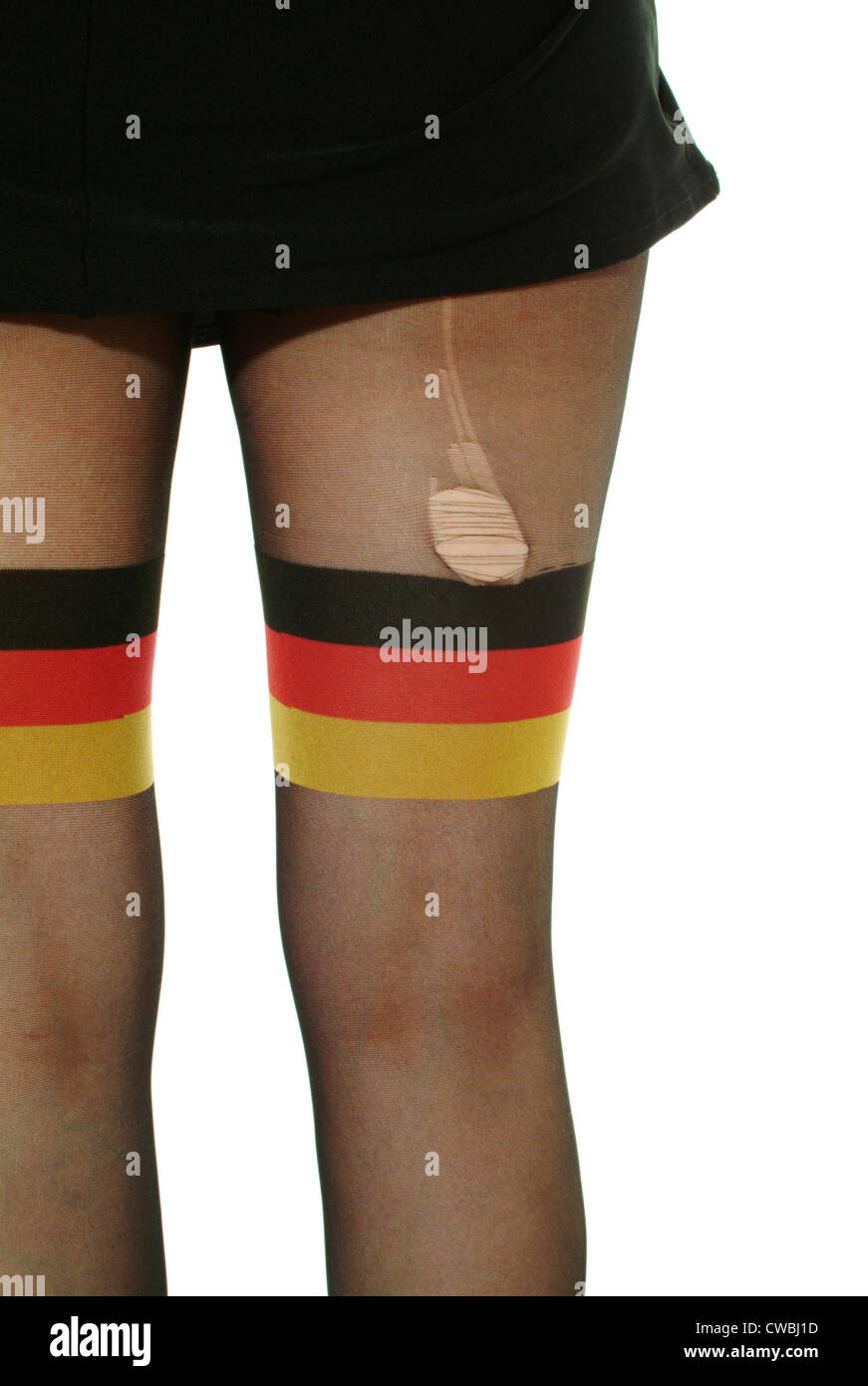 Berlin donna indossa un collant con la bandiera della Germania motif Foto Stock