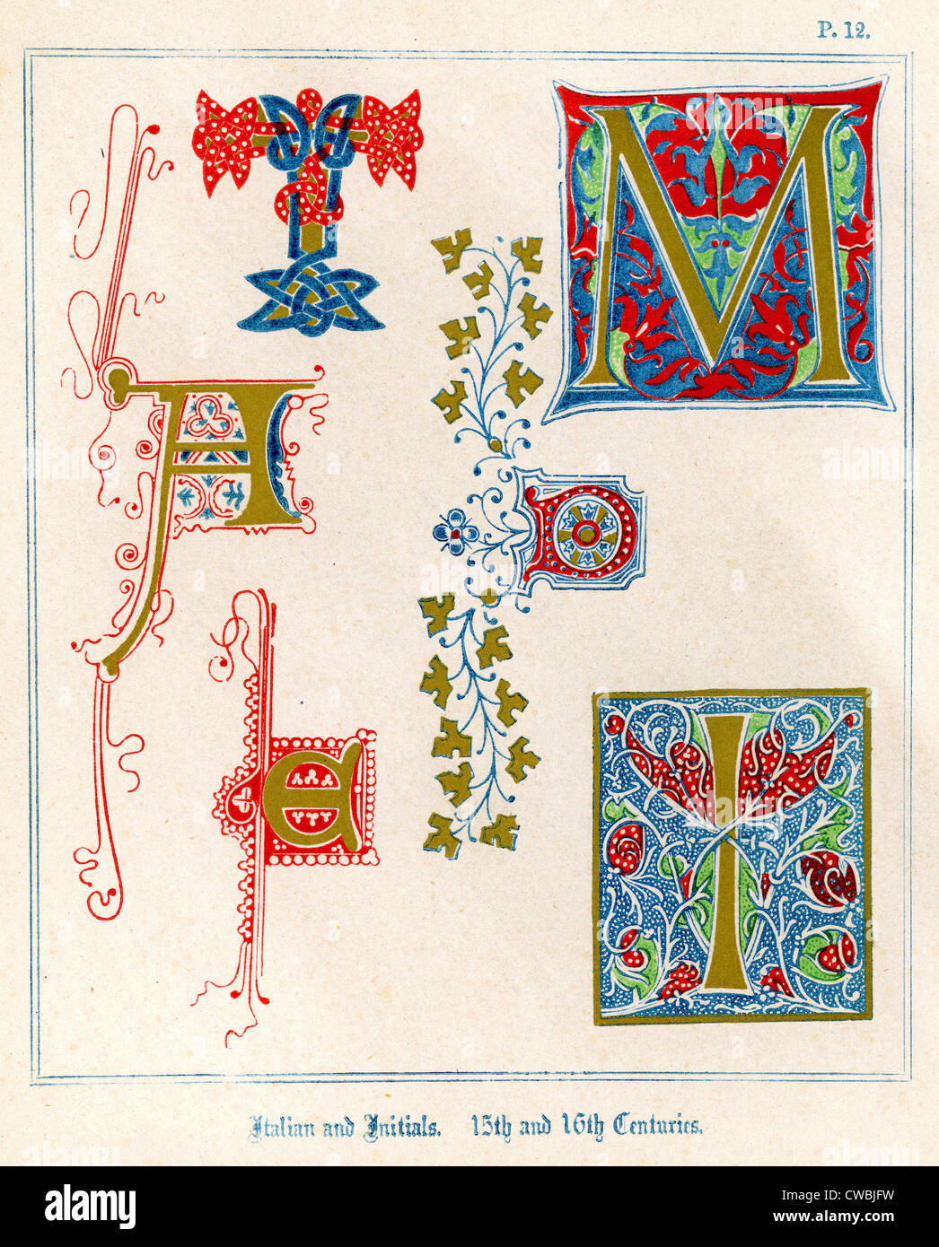 Italiano e le iniziali, secoli XV e XVI, lettere luminose Foto Stock