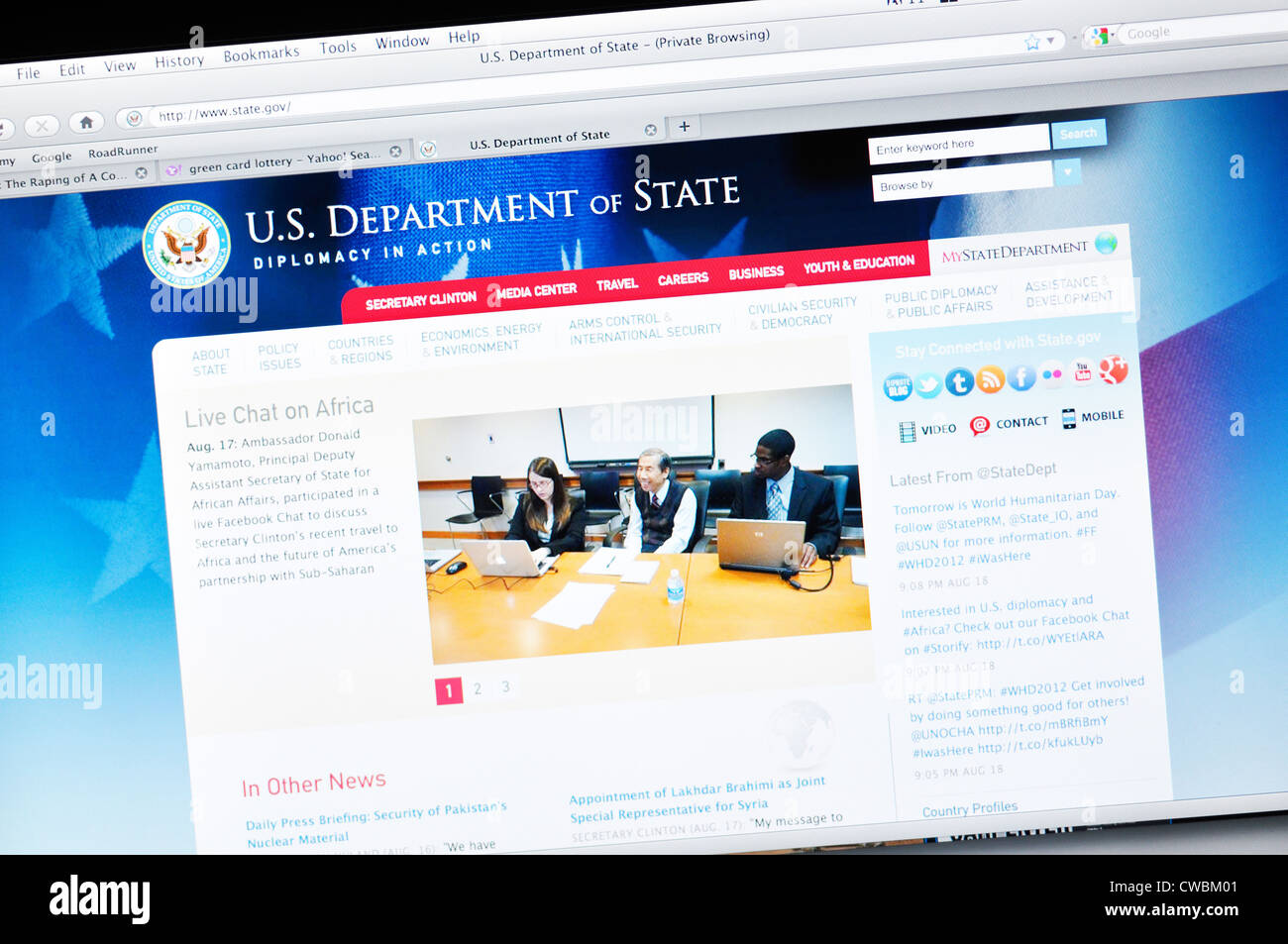 Dipartimento di Stato degli Stati Uniti sito web Foto Stock