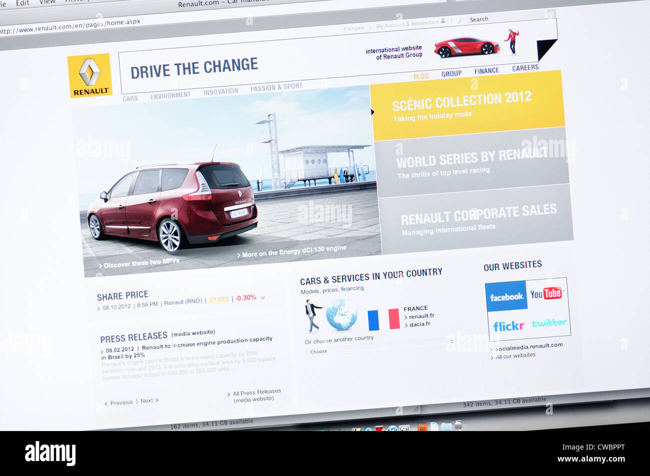 Sito Internet Renault - costruttore di automobili Foto Stock