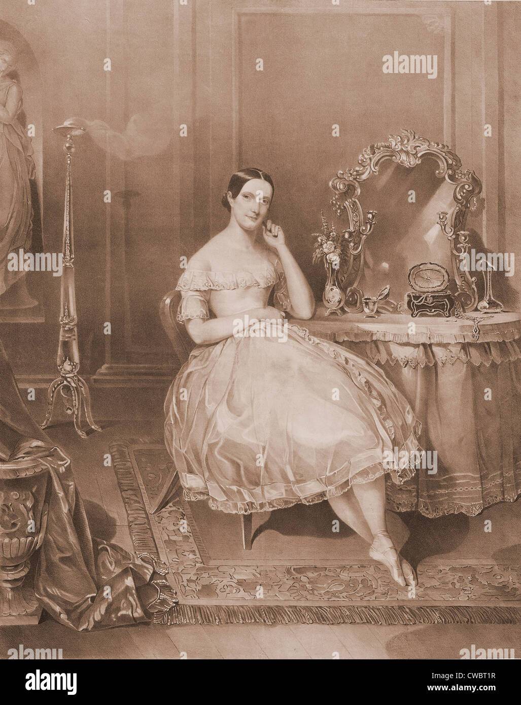 Fanny Elssler (1810-1884). Ballerina austriaca, tournée in America da 1840-43. Lei è nel suo costume di balletto, seduti ad una medicazione Foto Stock
