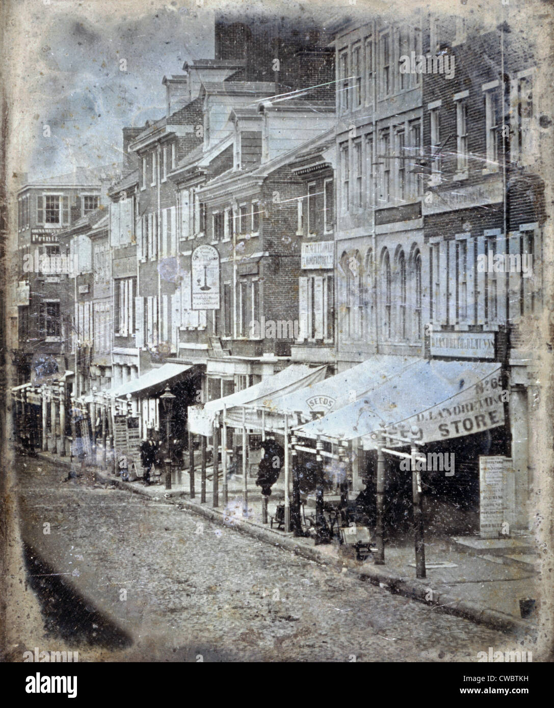 Daguerreotype del lato nord di Chestnut Street, tra la seconda strada e la terza strada, Philadelphia, Pennsylvania 1843 Foto Stock