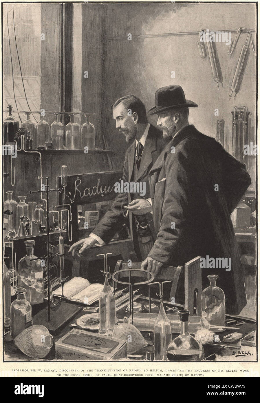 Il Professor Sir W. Ramsay, scopritore della trasmutazione del radium di elio, descrivendo i progressi del suo recente lavoro di Foto Stock