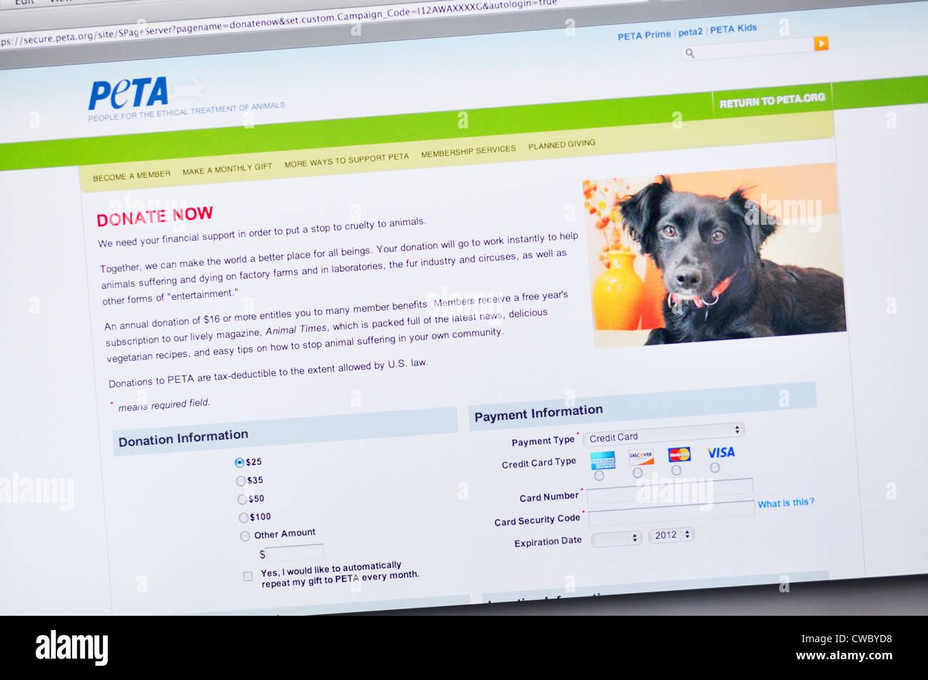 PETA sito - la gente per il trattamento etico degli animali Foto Stock