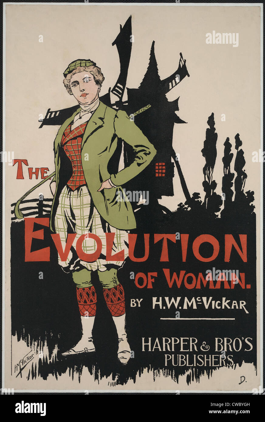 Poster pubblicitari L'EVOLUZIONE DELLA DONNA, un libro di illustrazioni umoristiche delle donne attraverso la storia, da H. M. Vicker, che termina Foto Stock