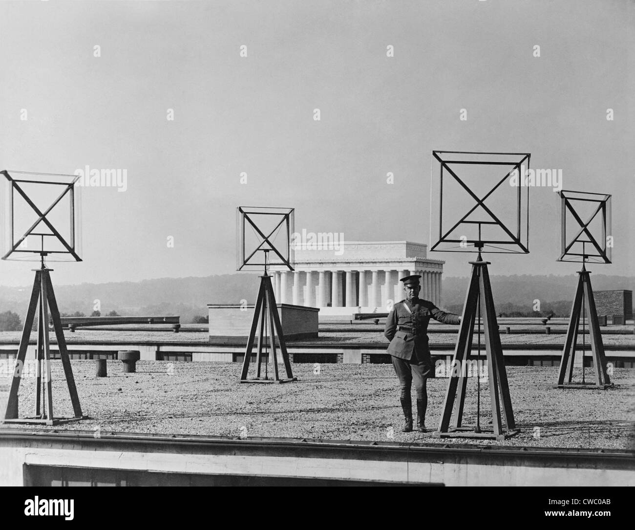 Antenne sul tetto dell'U.S. Esercito la stazione radio in Washington D.C. 1924. Foto Stock
