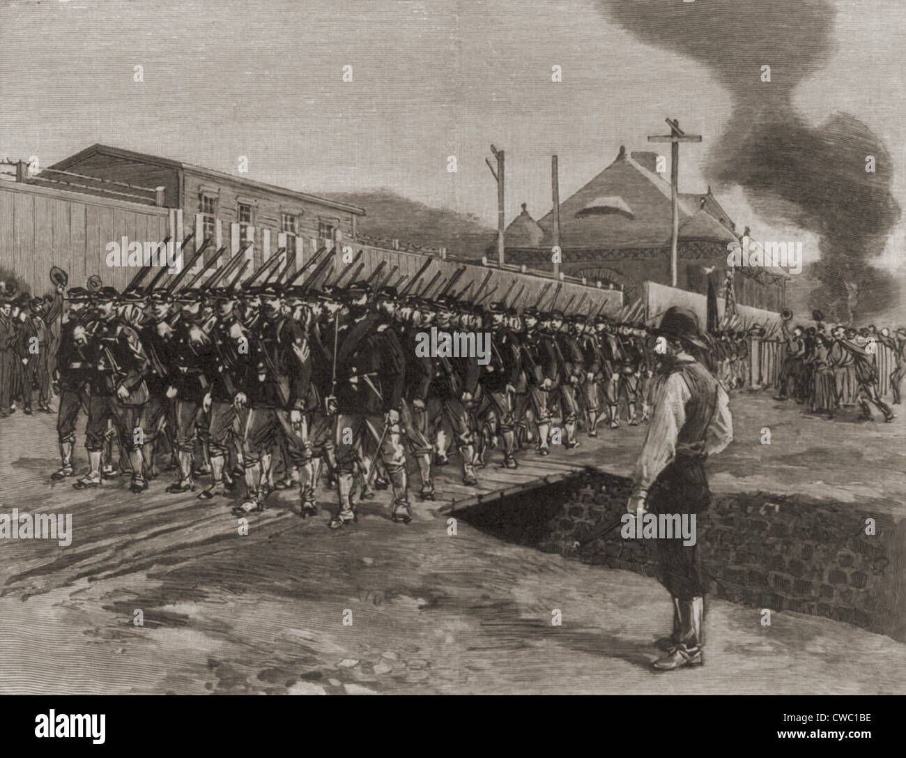 Le prime truppe in Homestead sulla luglio 12, 1892. La città è stata nel controllo dei percussori fino alla Pennsylvania State Foto Stock