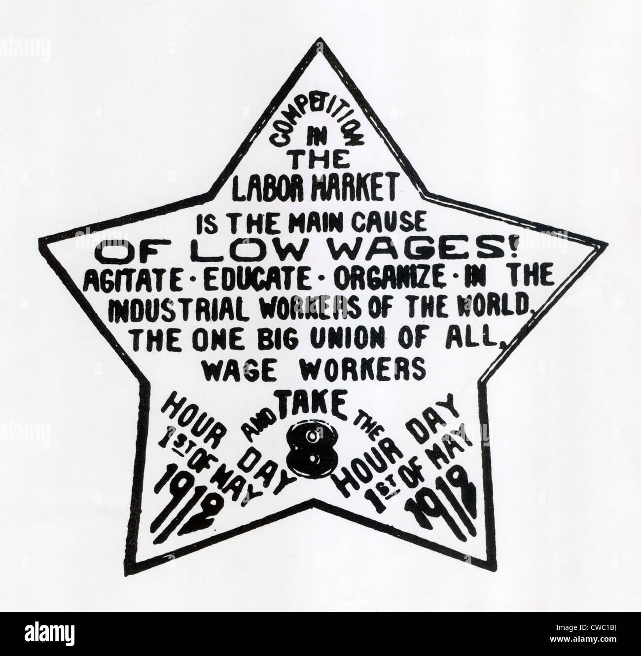 Poster di promozione della campagna I.W.W. per le otto ore di lavoro al giorno. 1912.. Foto Stock