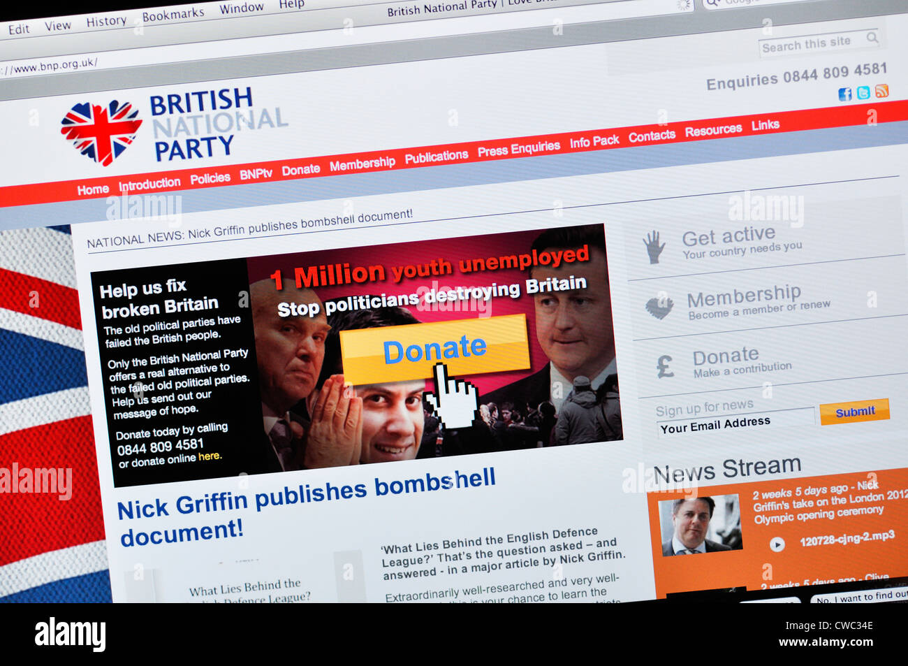 British National Party sito web Foto Stock