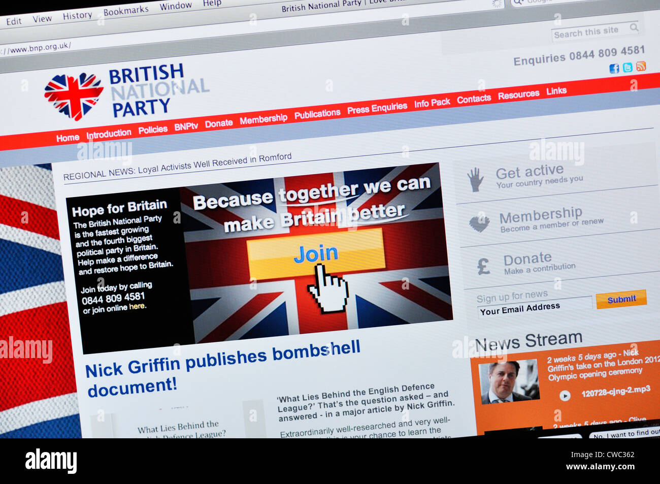 British National Party sito web Foto Stock