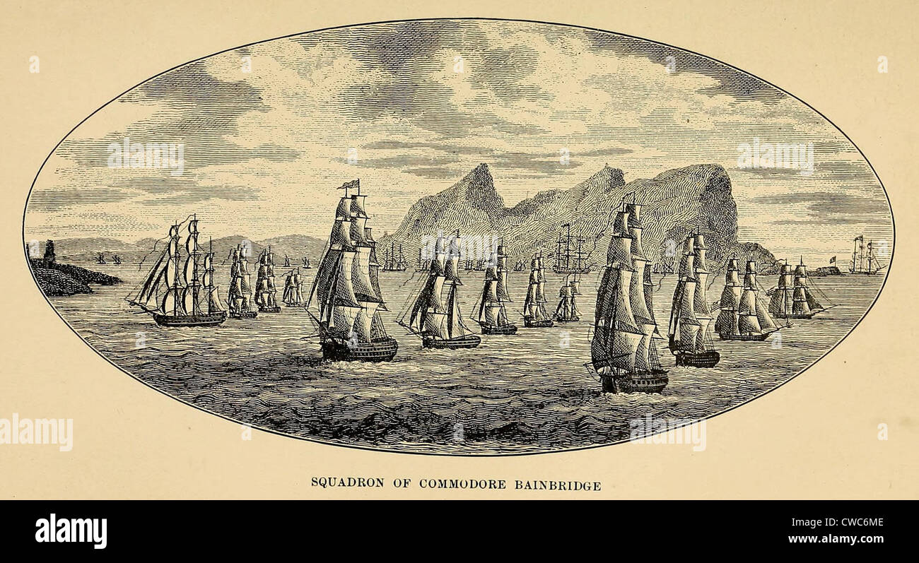 La prima guerra di Barberia 1801-1805. Marina americana e i Barbari. Foto Stock