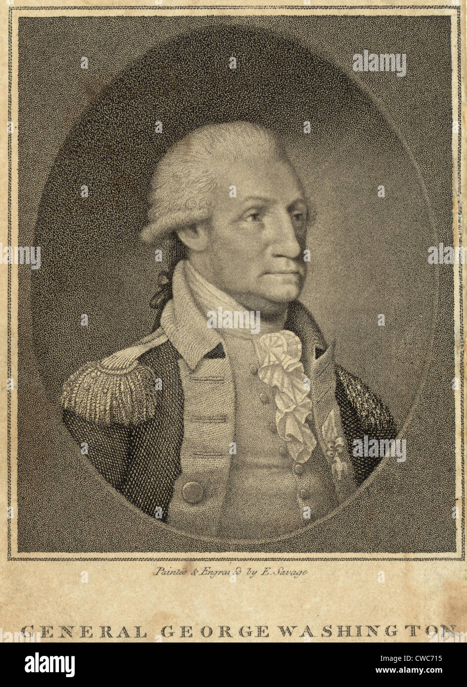 George Washington quando il Comandante americano di forze rivoluzionarie. Stampa 1790 da Edward Savage Foto Stock