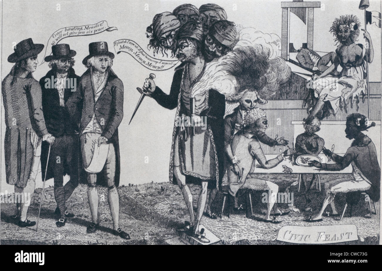 Affare XYZ ha ispirato questa 1799 cartoon mostra Hydra-headed governo francese chiedono denaro dagli americani in corrispondenza del pugnale Foto Stock
