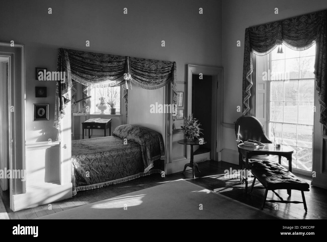 Monticello, la casa costruita da Thomas Jefferson nel 1770s. Jefferson's bed e studio. 1978. Foto Stock