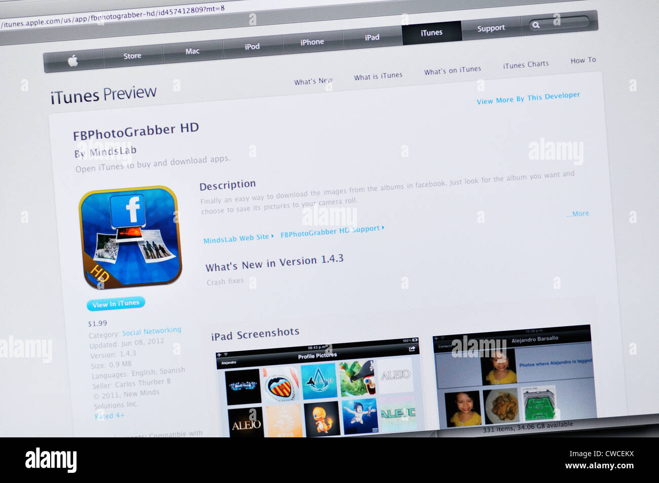 FBphotograbber HD sito web app - downloads album di Facebook Foto Stock