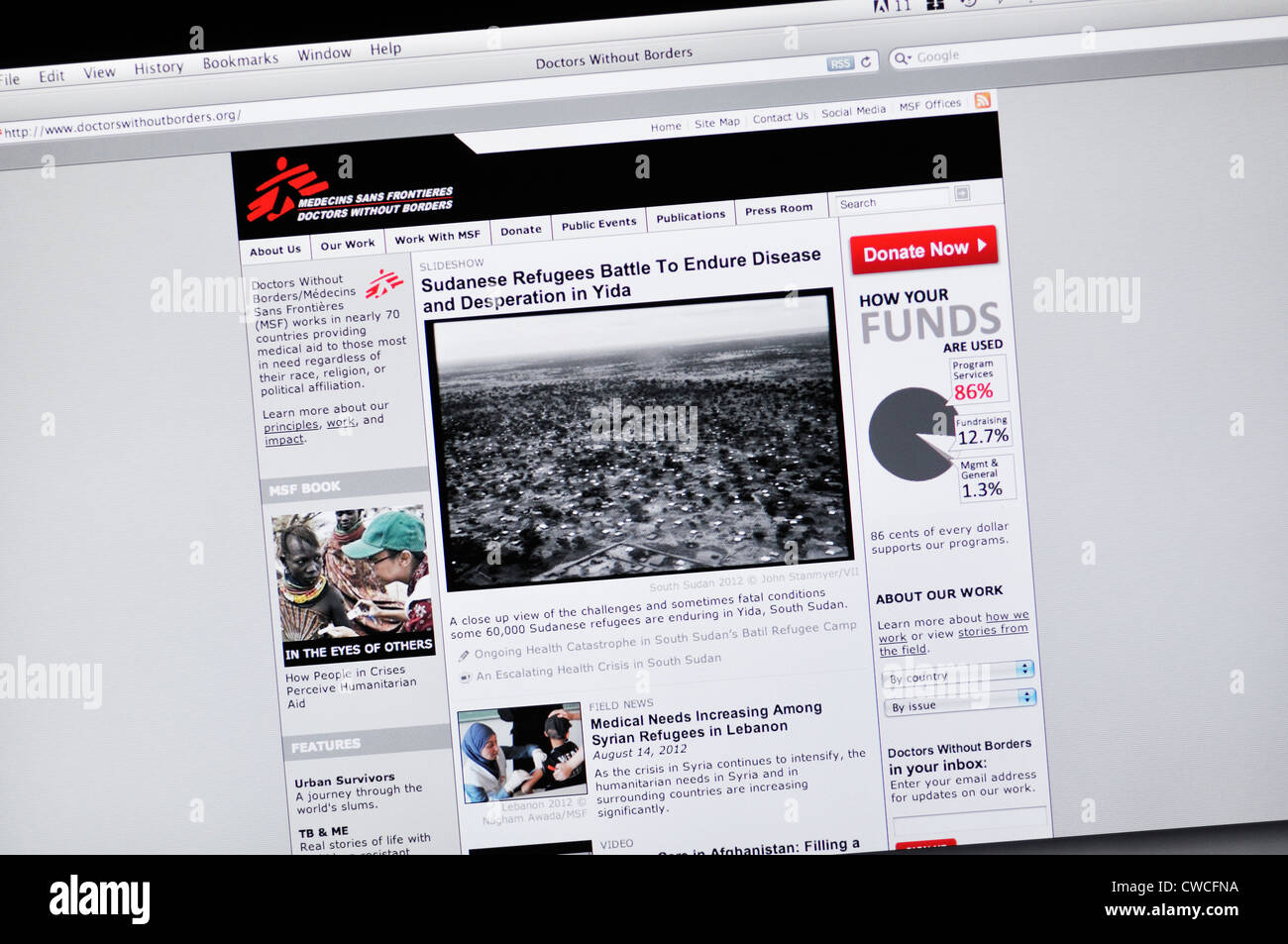 Medici senza Frontiere sito web Foto Stock