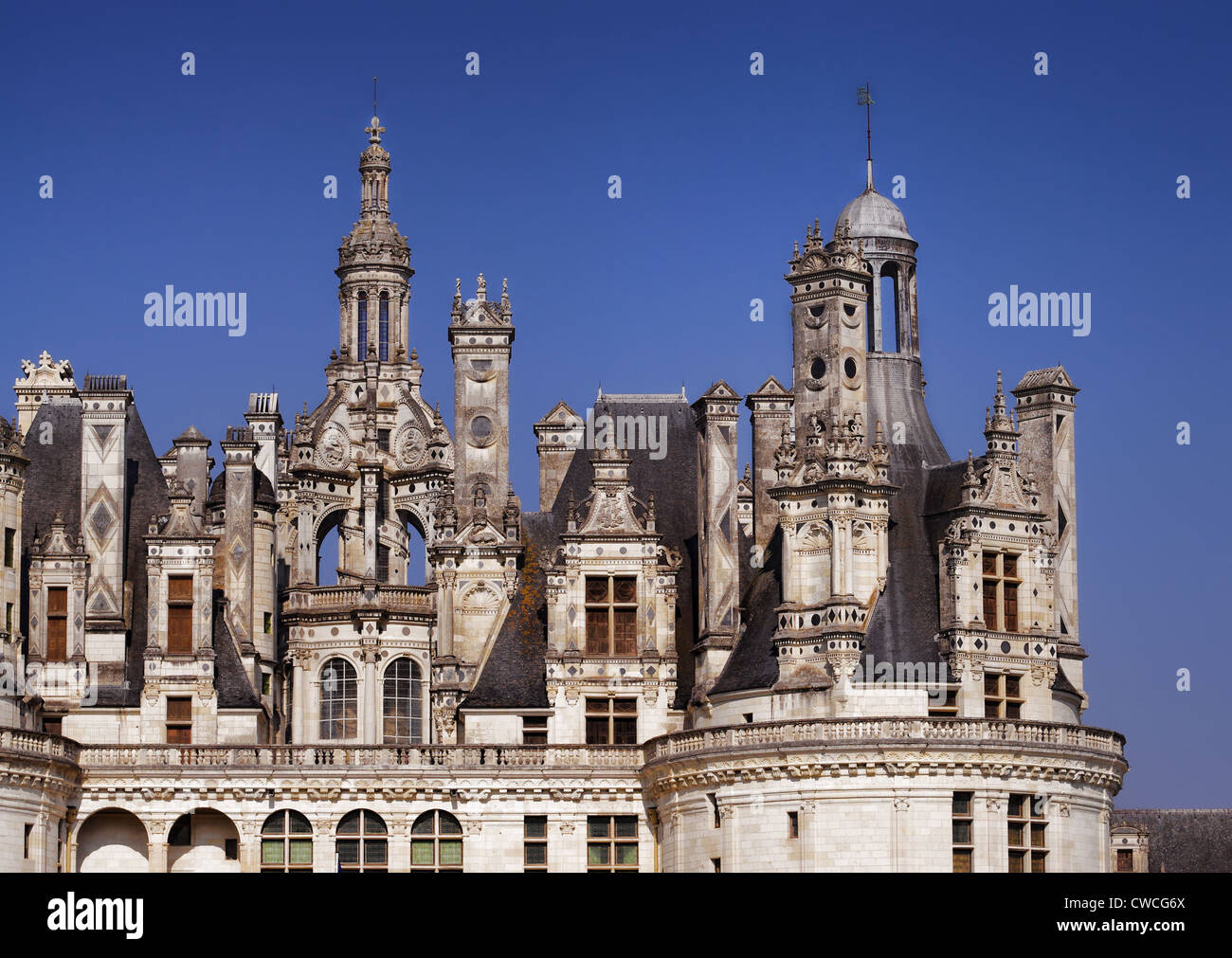 Torri del Castello di Chambord, Valle della Loira in Francia Foto Stock
