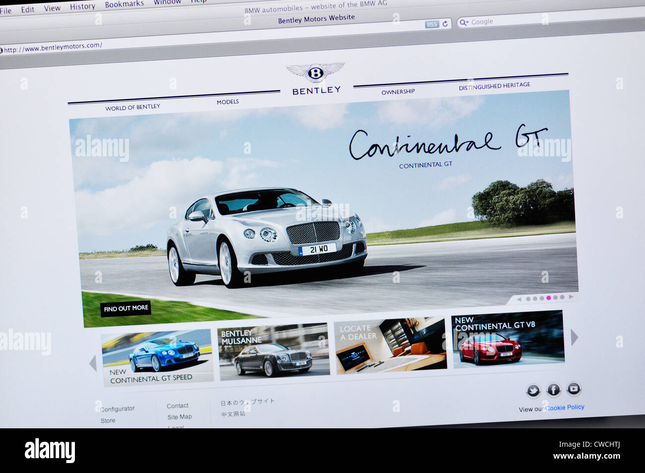 Bentley Motors sito web - Azienda costruttrice di auto di lusso Foto Stock