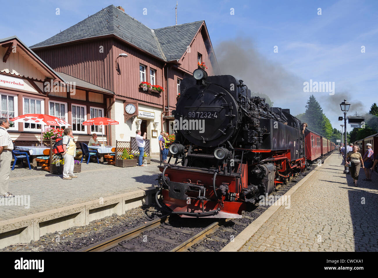 Brocken - stazione ferroviaria in Drei Annen-Hohne, Montagne Harz, Sassonia-Anhalt, Germania Foto Stock