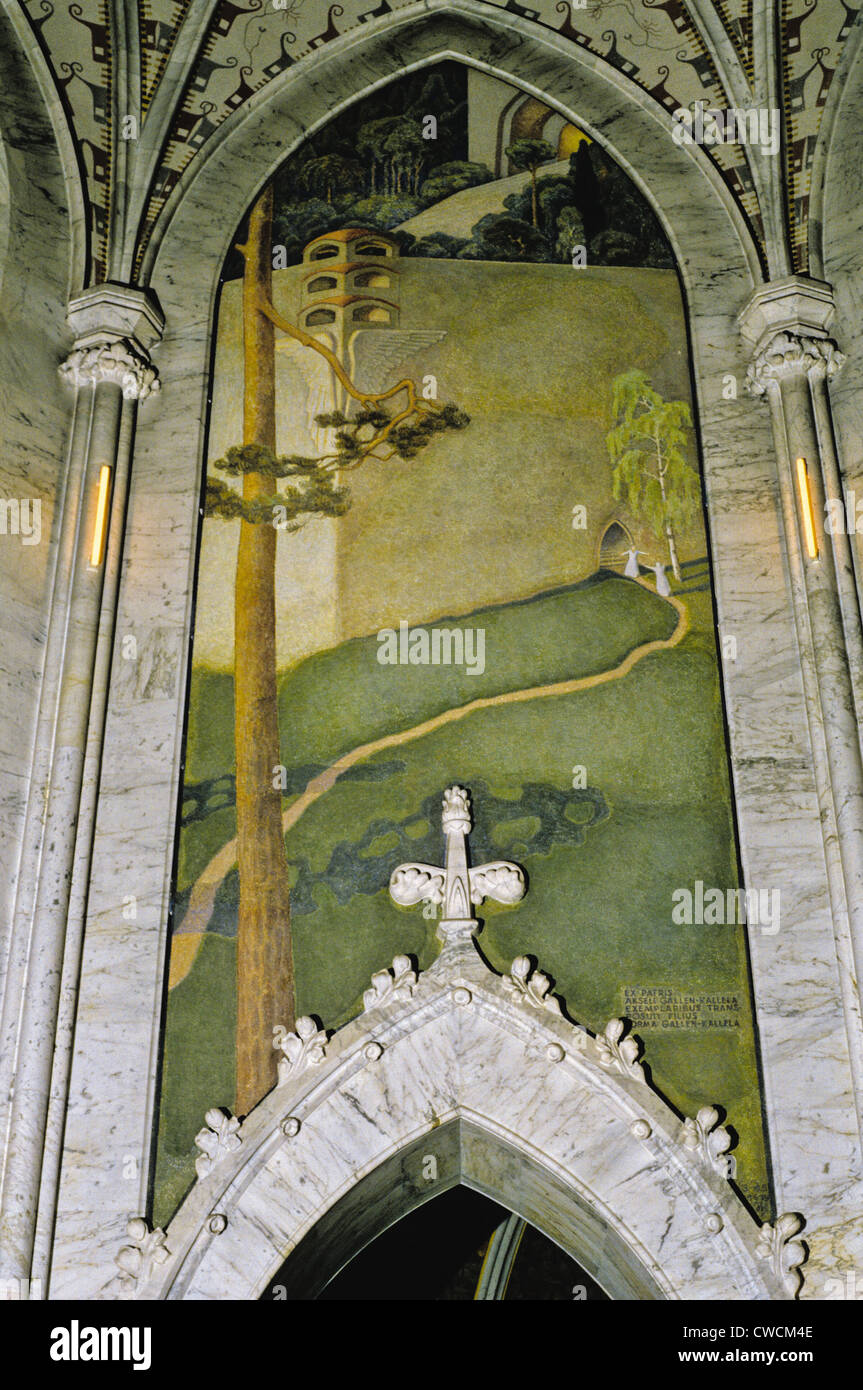 Originariamente murale dipinto da un artista Akseli Gallen-Kallela all'interno del 1903 Juselius Mausoleo di Pori, Finlandia Foto Stock