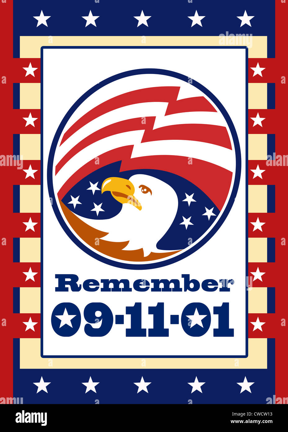 Poster greeting card illustrazione di un american aquila calva testa a stelle e strisce flag impostato all'interno di ellisse Foto Stock