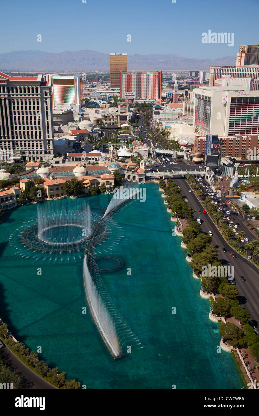 Antenna di Bellagio Fountain show di Las Vegas, nel Nevada. Foto Stock