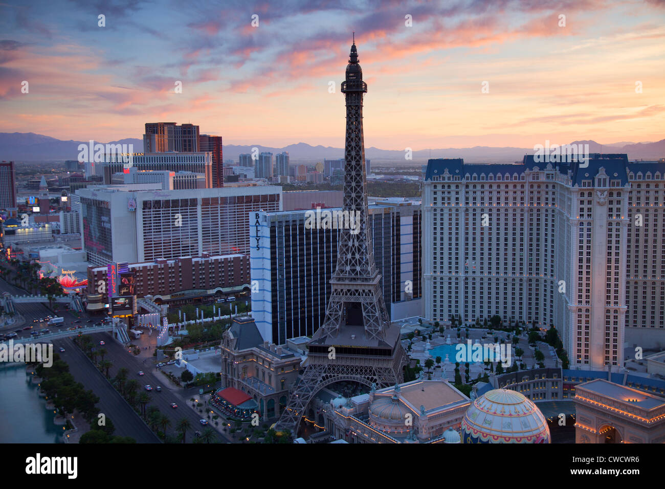 Sunrise sulla Strip di Las Vegas, nel Nevada. Foto Stock