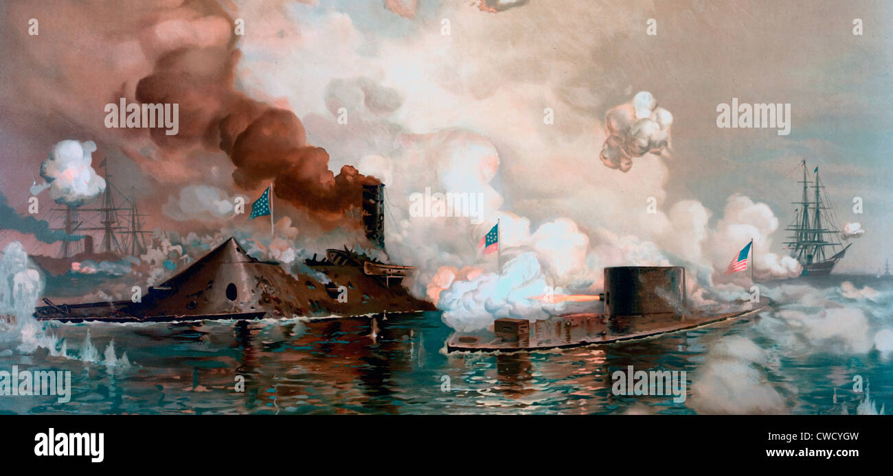 Il Monitor e Merrimac - La battaglia di Hampton Roads - LA GUERRA CIVILE AMERICANA Foto Stock