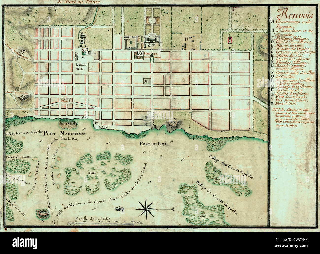 Le Port-au-Prince, Haiti, Francese Mappa, circa 1750 Foto Stock