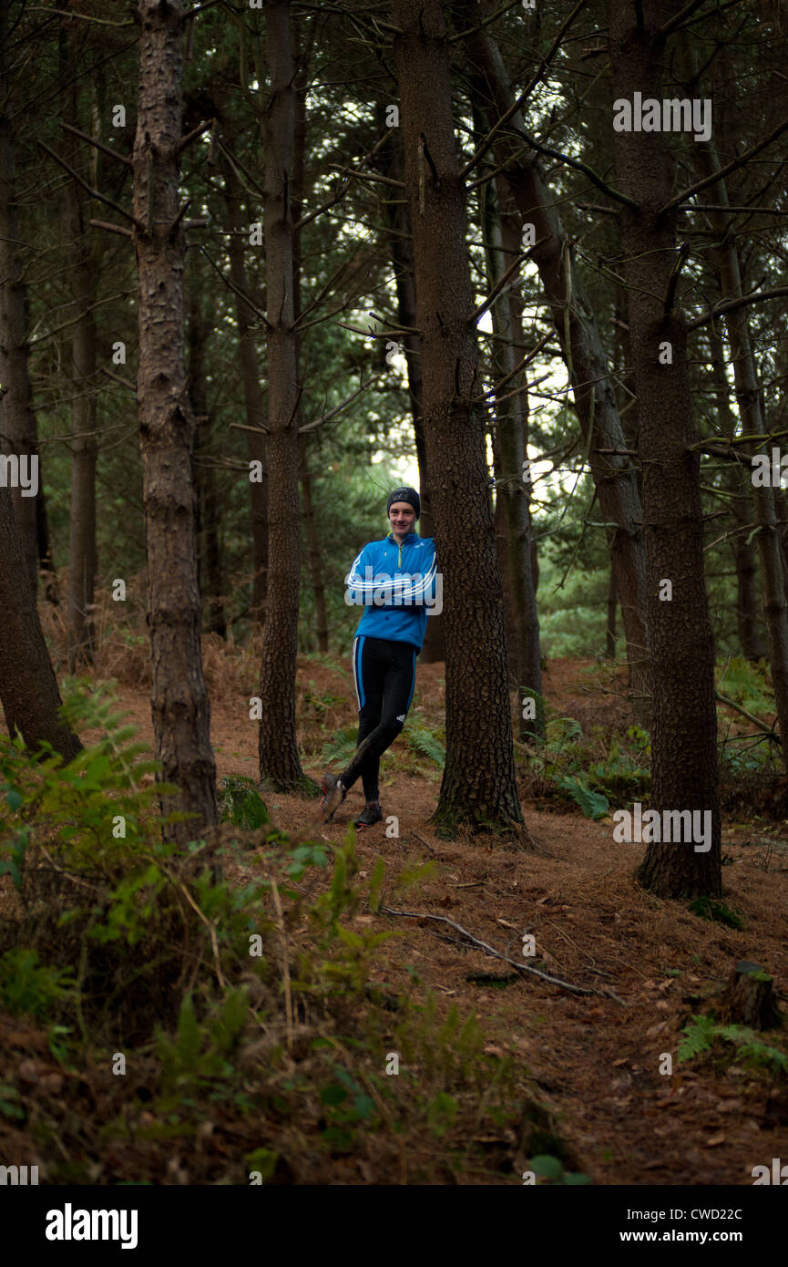 Mondo Triathalon campione e il campione olimpionico Alistair Brownlee in Otley Chevin, North Yorkshire, Inghilterra. Foto Stock