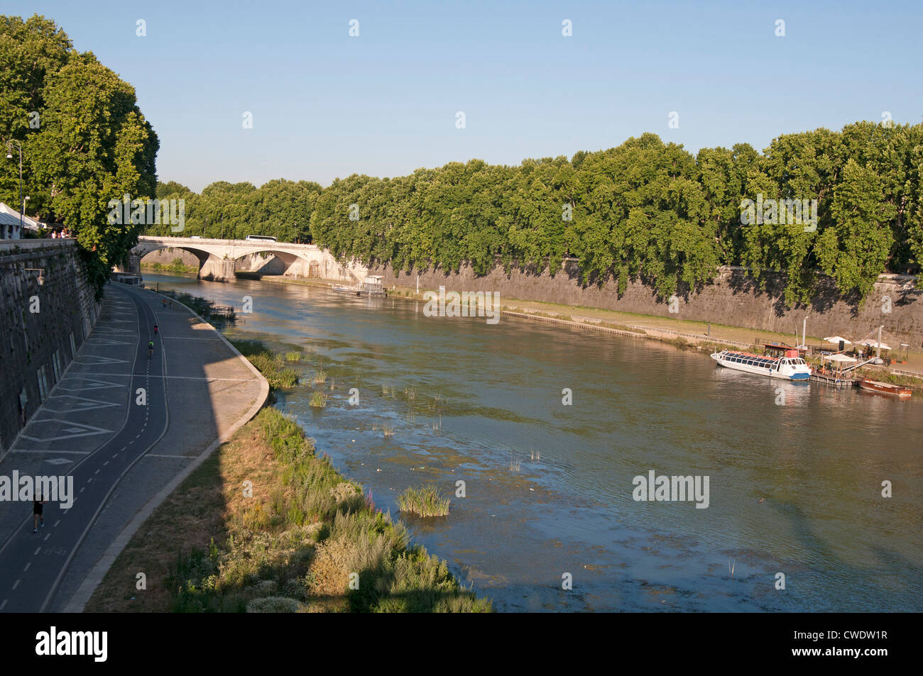 Vista guardando fino al Fiume Tevere verso il Ponte Umberto I Bridge, Roma, Italia, Europa Foto Stock