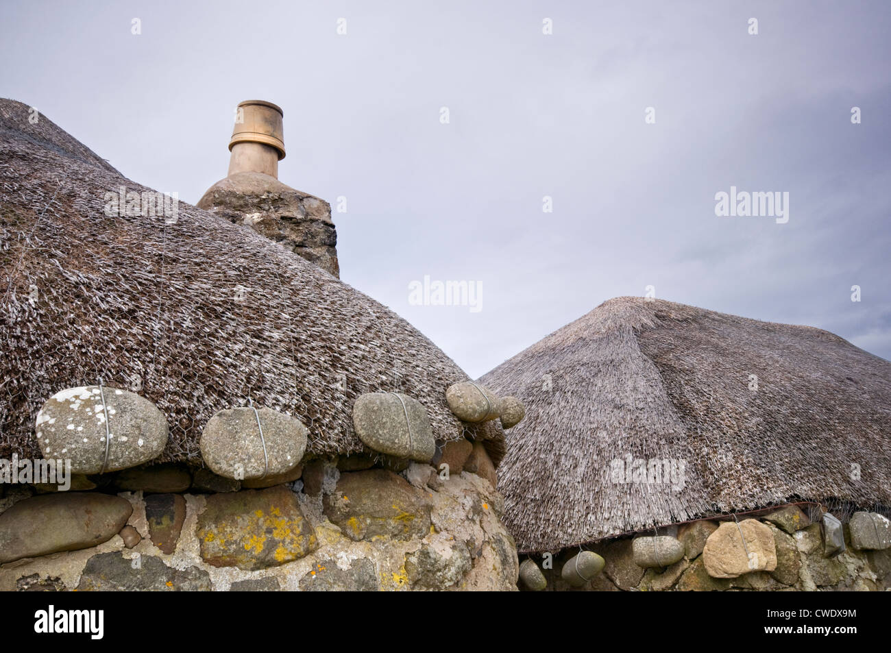 Il Croft di tradizionali edifici presso il Museo della vita dell'isola e sull'Isola di Skye in Scozia, Regno Unito Foto Stock