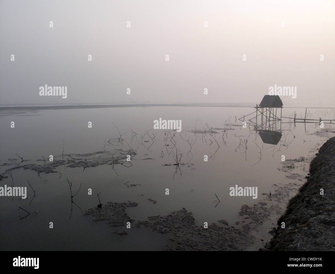 Un'alba mozzafiato che si affaccia sui fiumi più sacri dell'India. Gange delta in Sundarbans, Bengala Occidentale, India. Foto Stock