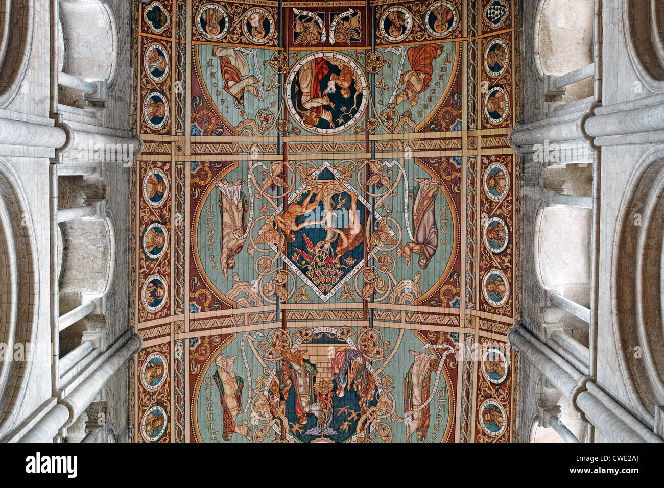 L' AMMENDA il soffitto dipinto della navata della Cattedrale di Ely Foto Stock