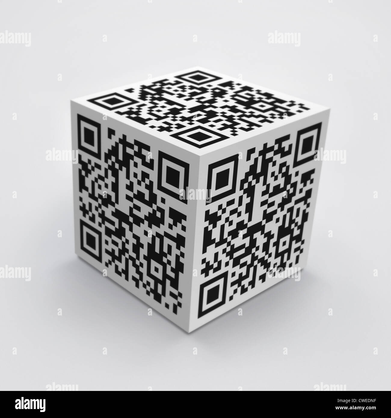 Cubo 3D con il codice QR Concetto di immagine. Foto Stock