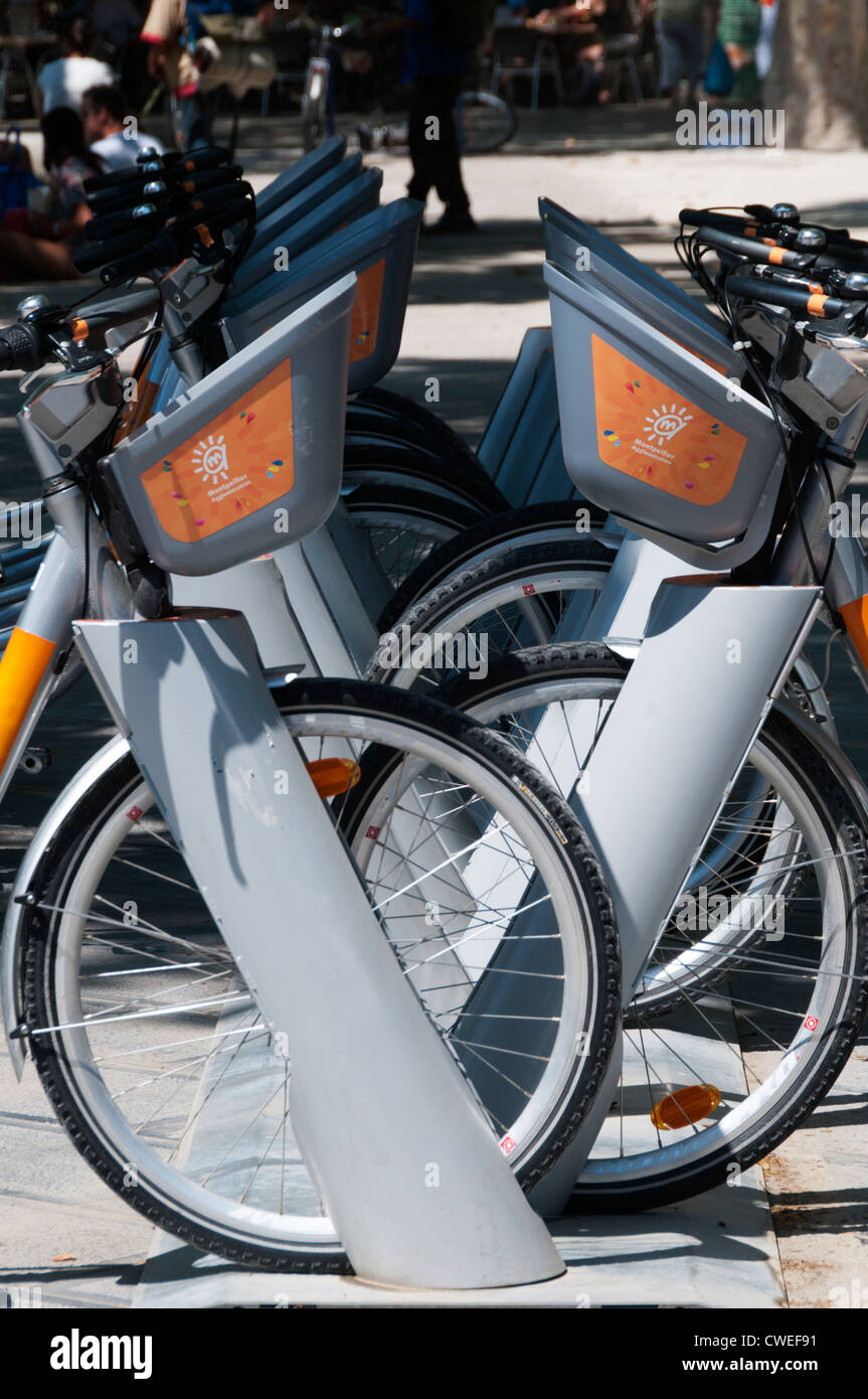Bicicletta pubblica schema di Noleggio nella città di Montpellier nel sud della Francia. Foto Stock