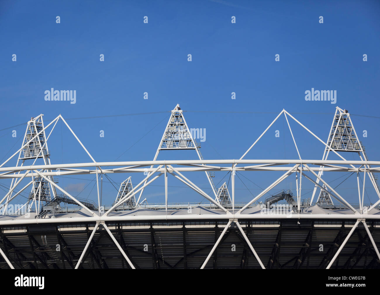 Lo stadio olimpico di travi del tetto Stratford East London Foto Stock
