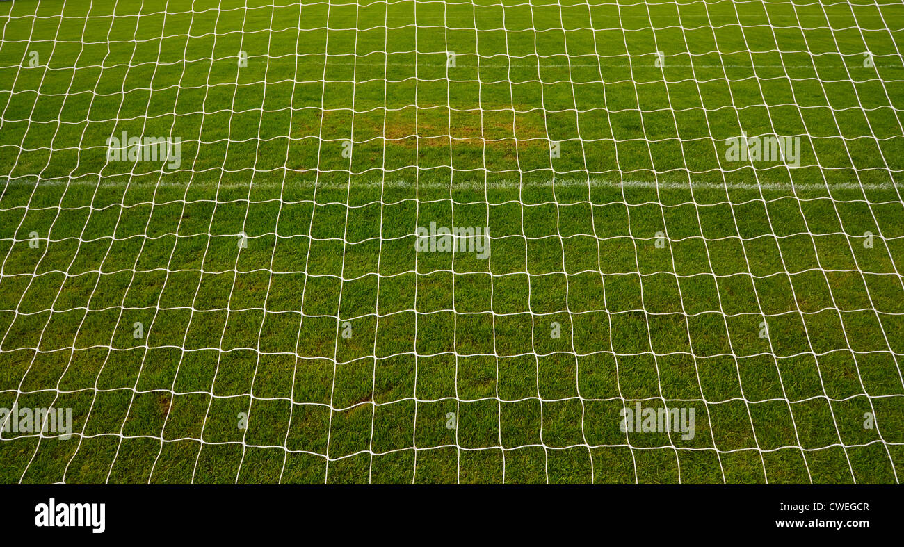 Obiettivo net sfondo con campo da calcio in erba o al campo di calcio in america Foto Stock