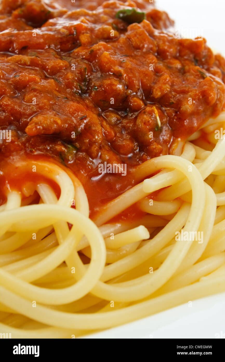 Close up di Spaghetti alla Bolognese un italiano classico e il piatto preferito di tutto il mondo Foto Stock
