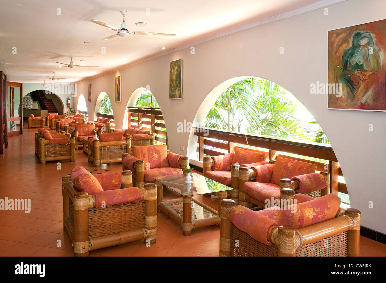 Club Palm Garden Hotel Lounge, Beruwela, Sri Lanka Foto Stock