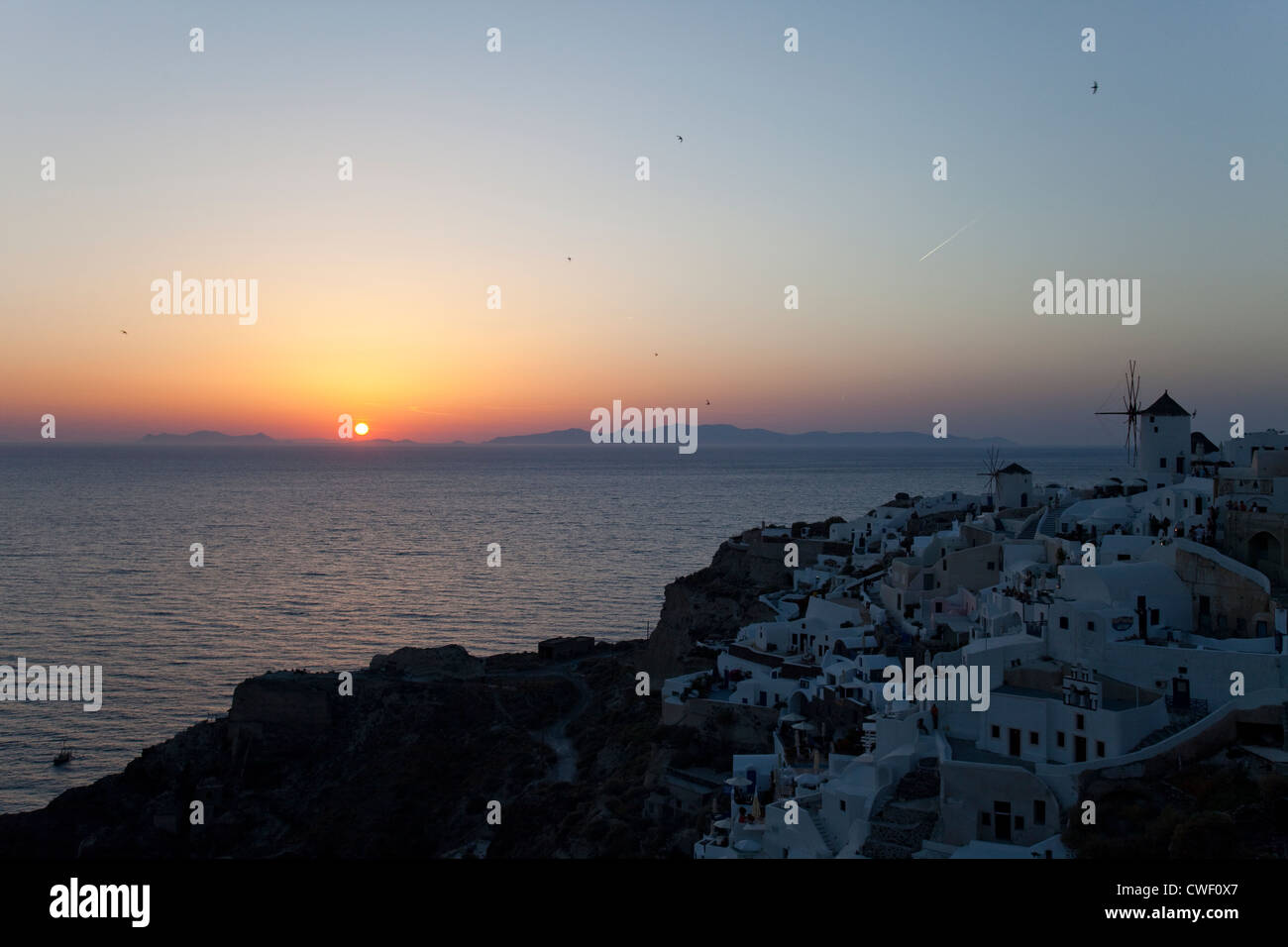 Dall'antica città di Oía, Santorini (Thira), in Grecia. Foto Stock