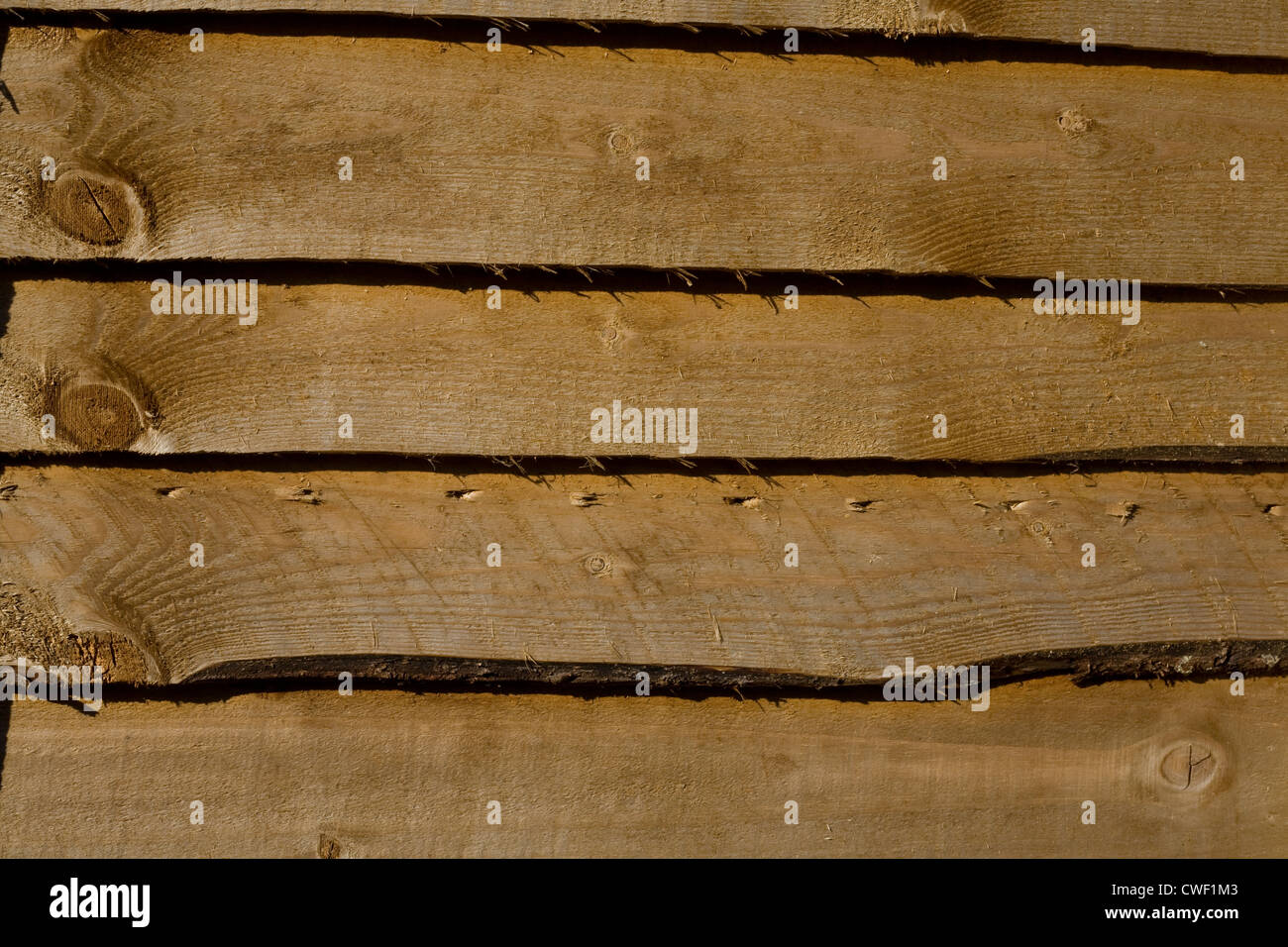 Un piano orizzontale di recinzione di legno pannello tramite un sentiero a Havant, Hampshire Foto Stock