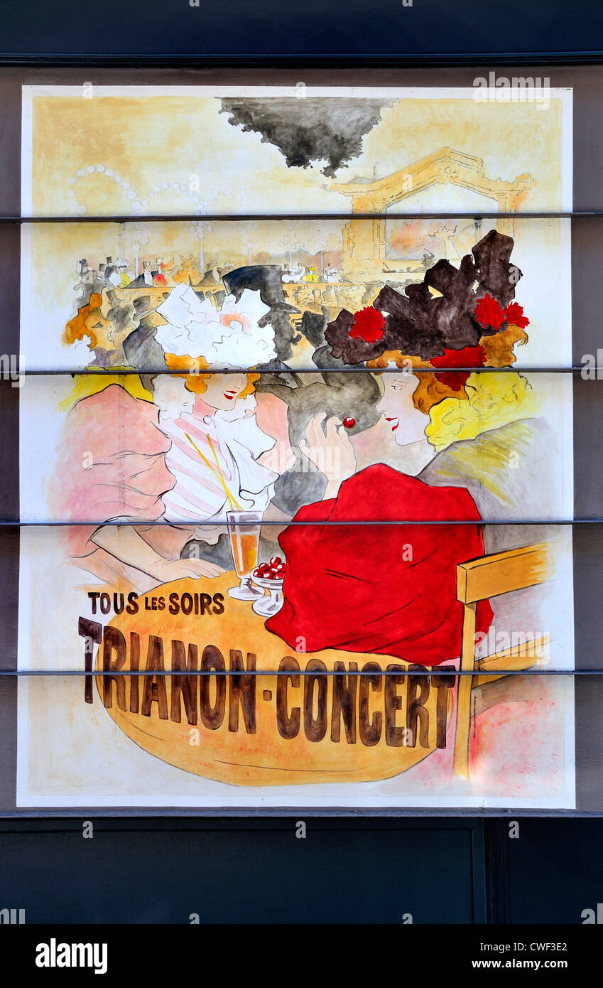 Parigi, Francia. Metallo dipinto shop persiane in Rue Cavalotti (XVIII ARR) nello stile di Toulouse-Lautrec Foto Stock