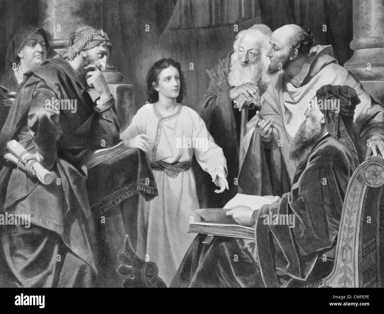 Gesù a dodici anni di età, discoursing con i sapienti medici - Luca 2, 46 Foto Stock