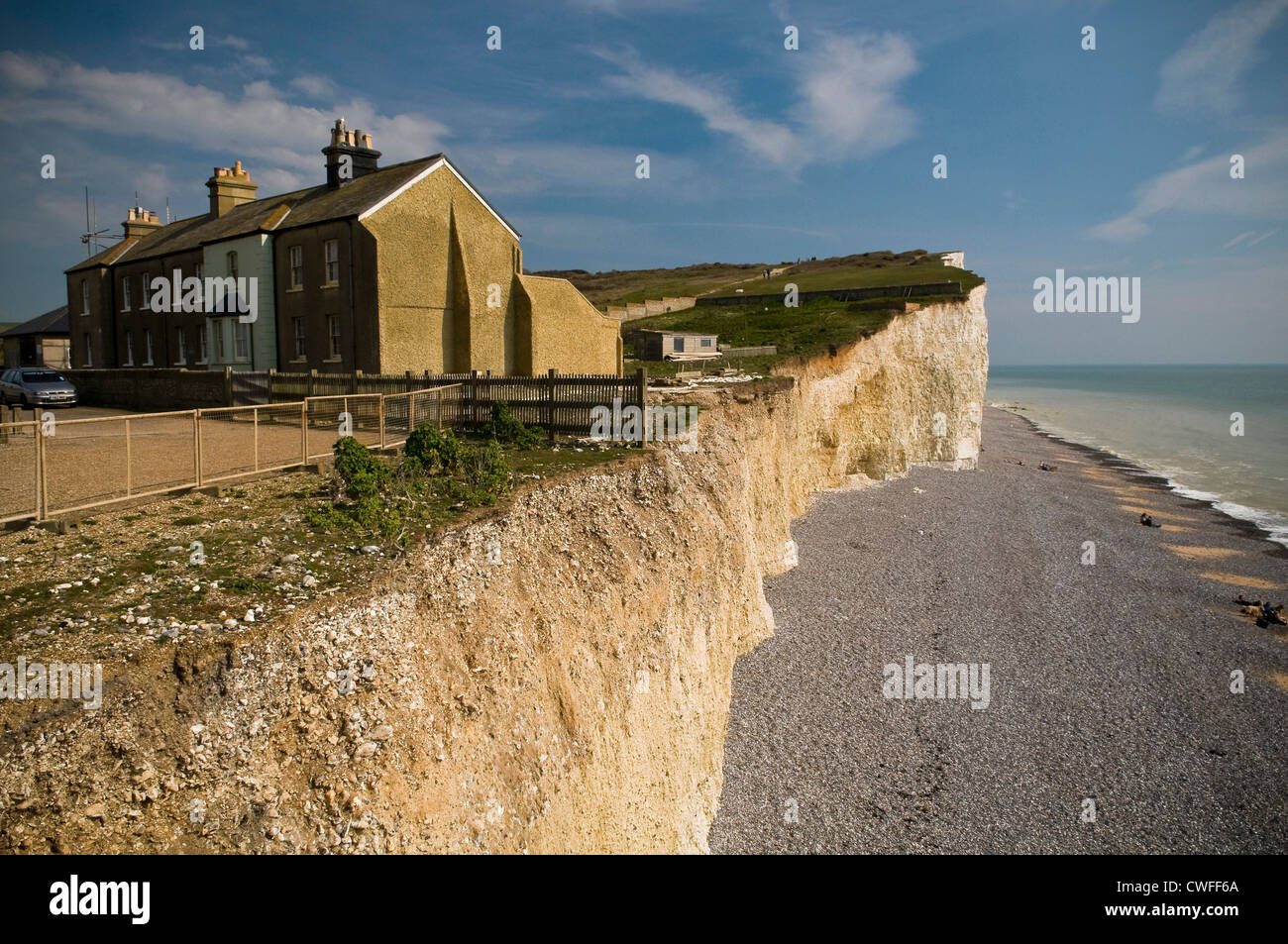 Cliff erosione su sette sorelle a Birling Gap, East Sussex, Regno Unito Foto Stock