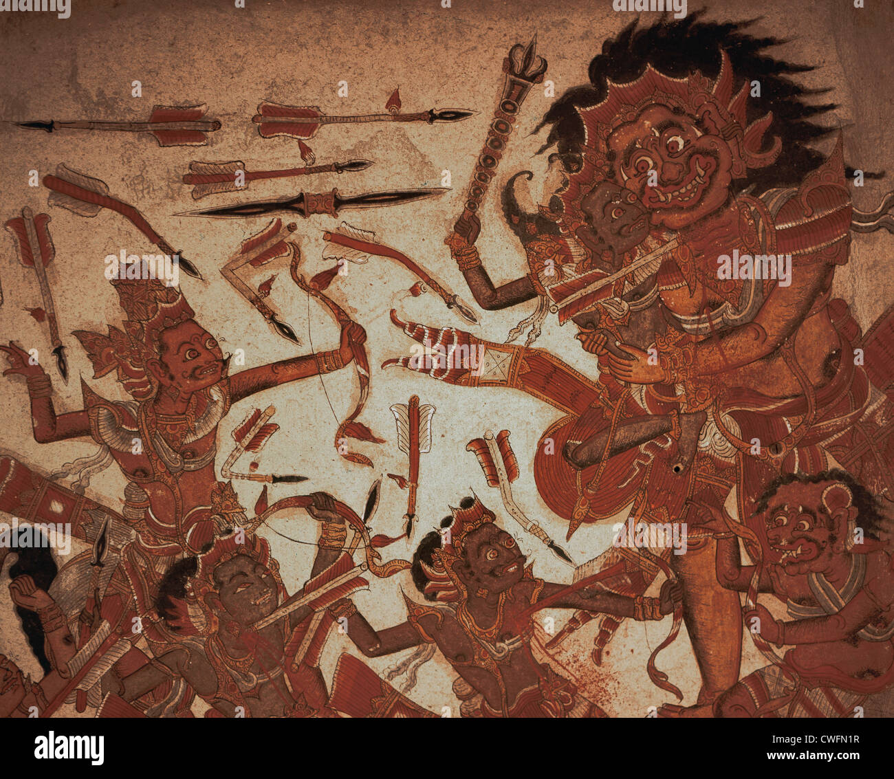 Kerta Gosa Courthouse. Dipinti raffiguranti le punizioni che attendono una legge-breaker nell'inferno. Wayang stile. Bali. Indonesia. Foto Stock