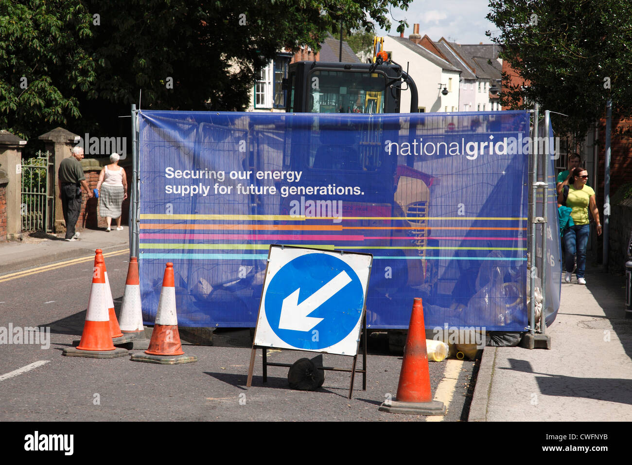 National Grid lavori stradali in Southwell, Nottinghamshire, England, Regno Unito Foto Stock