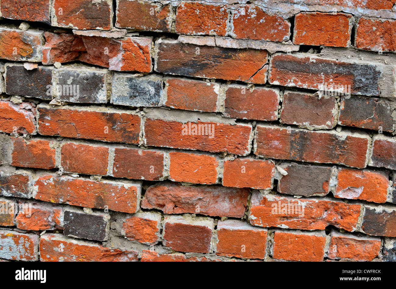 Rurale vecchio muro di mattoni / muratura mostra segni di età e decadimento di calcare mortaio. Negazione dell'accesso, protezione del computer / concetto di firewall. Foto Stock