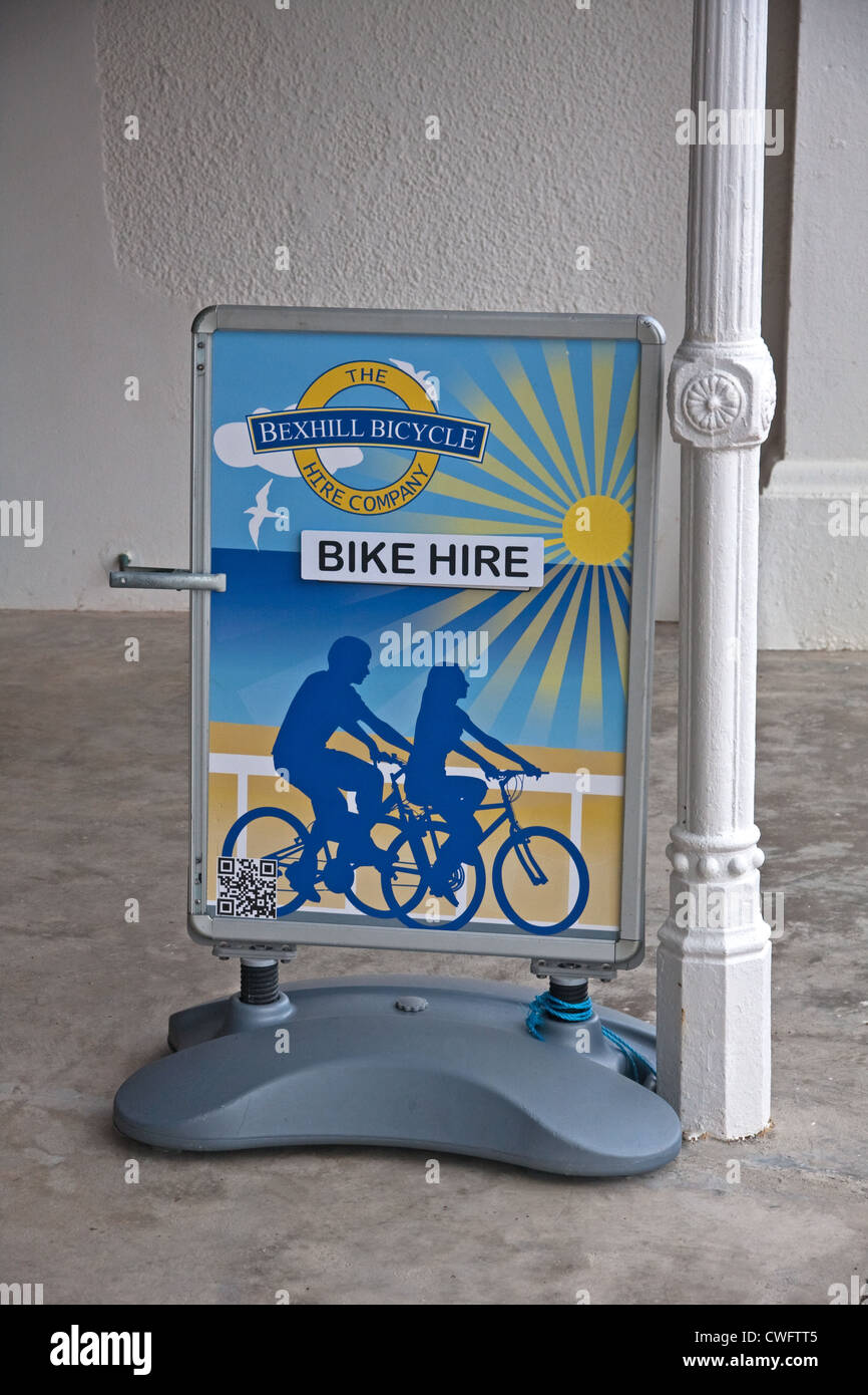 Segno pubblicità Noleggio bici a Bexhill Foto Stock