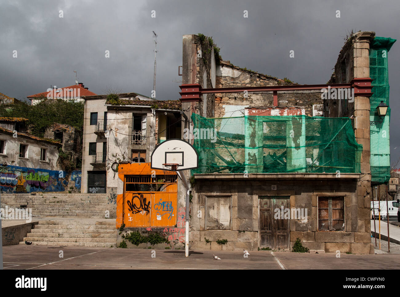 Edificio abbandonato, Ferrol, Spagna Foto Stock
